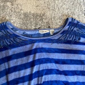 Blue Striped Embellished Top